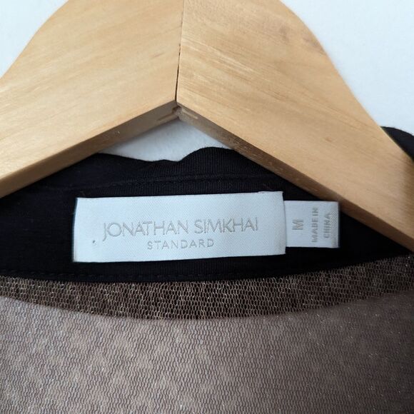 Jonathan Simkhai black brown plaid houndstooth sheer metallic button down shirt - Picture 3 of 6